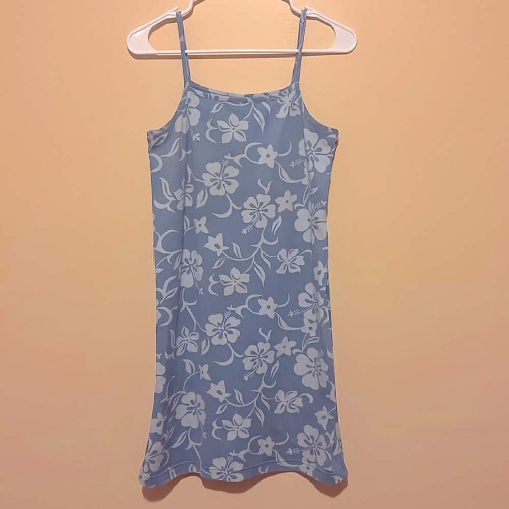 XL Gap SunDress Spaghetti Straps Stretchy Fabric Blue Dress Silver Flowers